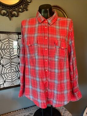 aerie Red Plaid Button-Down Shirt